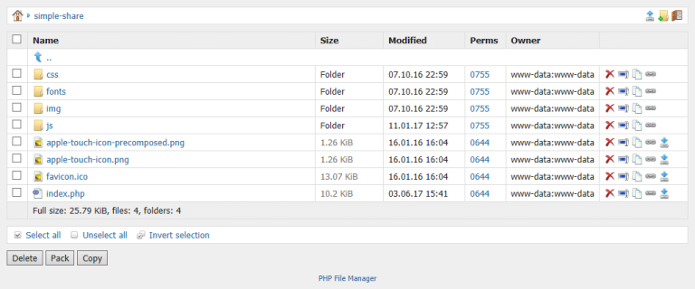 PHP File Manager - простой файловый менеджер для создания архива выбранных папок