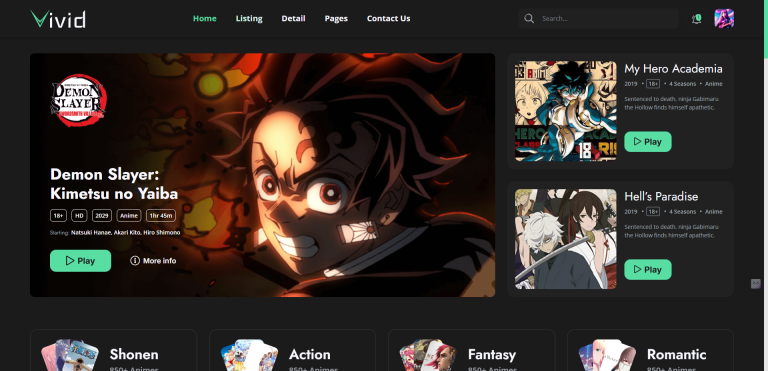 Vivid - Уникальный и стильный шаблон для сайтов аниме тематики (HTML)